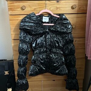 Bebe Shiny Black Leopard Puffer Jacket